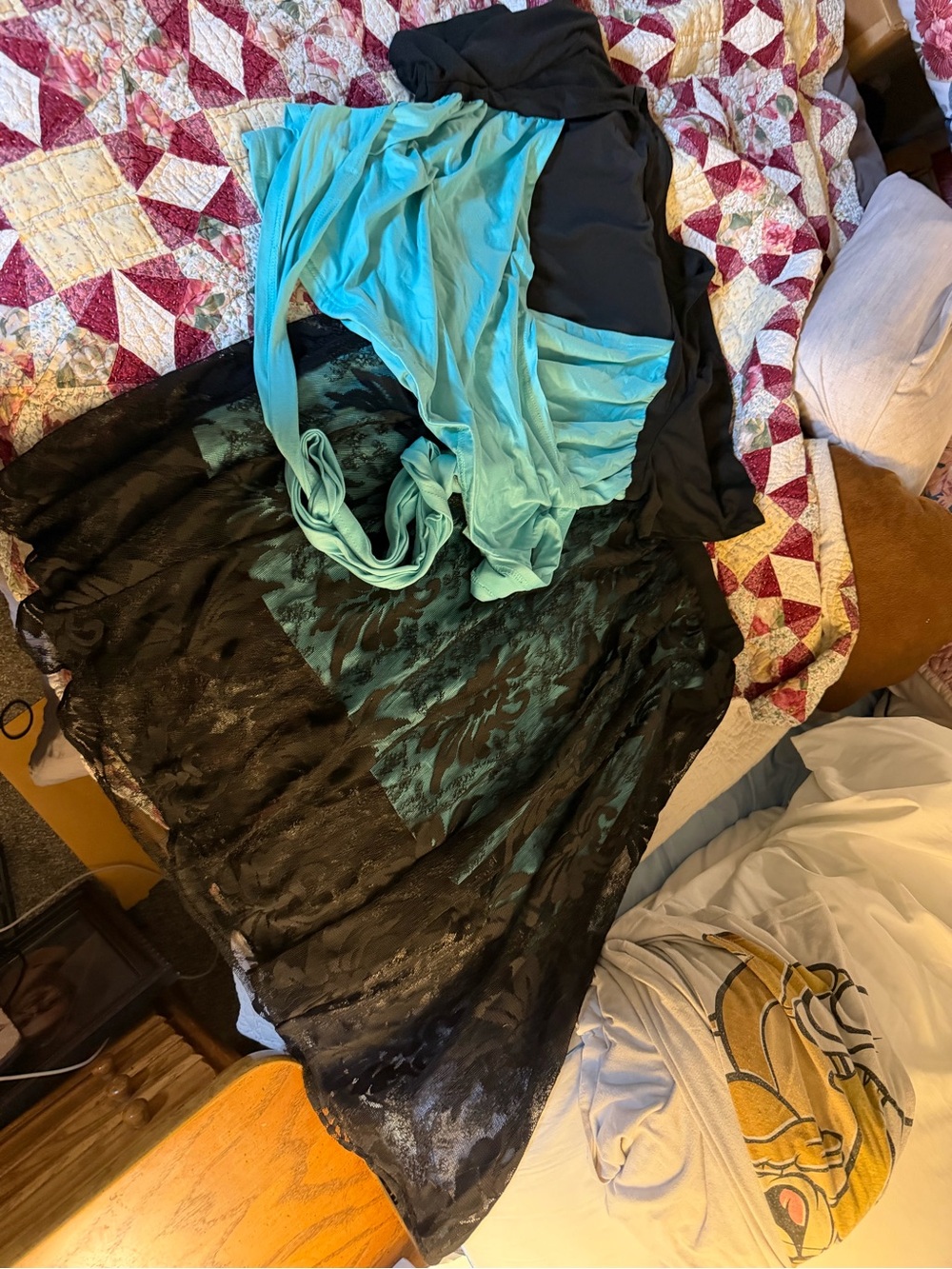Black Lace Overlay Skirt with Teal Lining